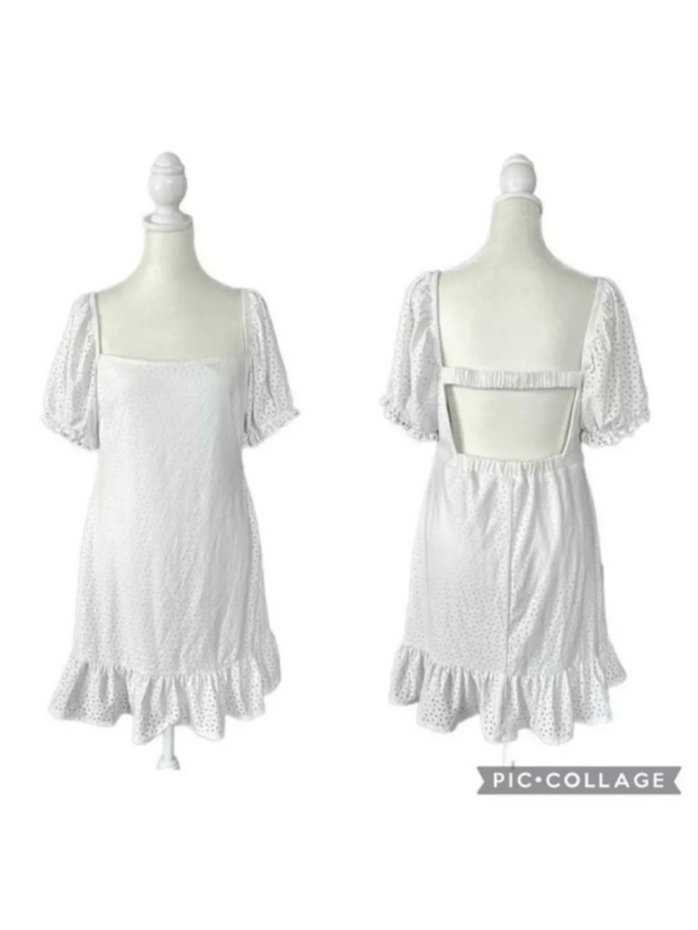 Speechless White Eyelet Ruffle Hem Open Back Boho Bodycon Dress Sz Large